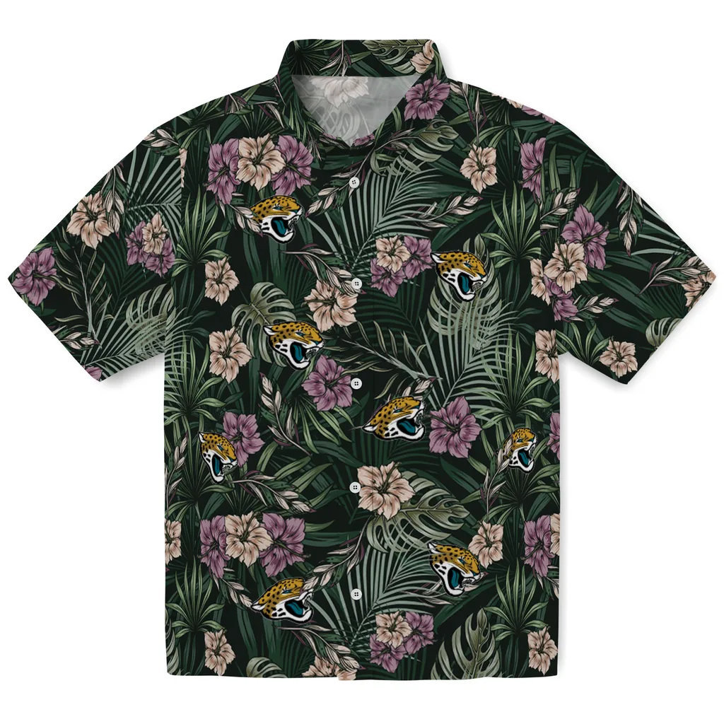 Jacksonville Jaguars Hawaiian Shirt - Hibiscus Leaves Pattern jacksonville jaguars hibiscus leaves pattern green hawaiian shirts best selling