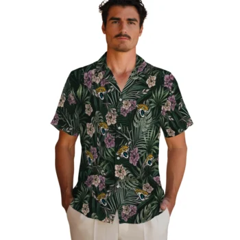 jacksonville jaguars hibiscus leaves pattern green hawaiian shirts fashion forward