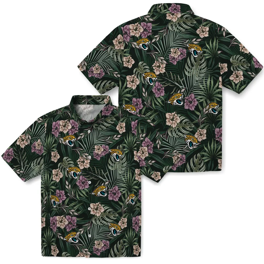 Jacksonville Jaguars Hawaiian Shirt - Hibiscus Leaves Pattern jacksonville jaguars hibiscus leaves pattern green hawaiian shirts high quality