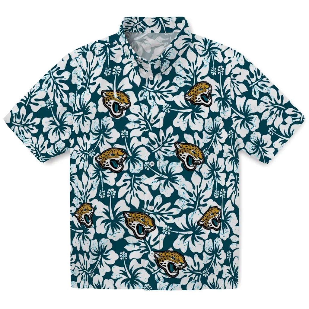 Jacksonville Jaguars Hawaiian Shirt - Hibiscus Motif jacksonville jaguars hibiscus motif teal white hawaiian shirts best selling