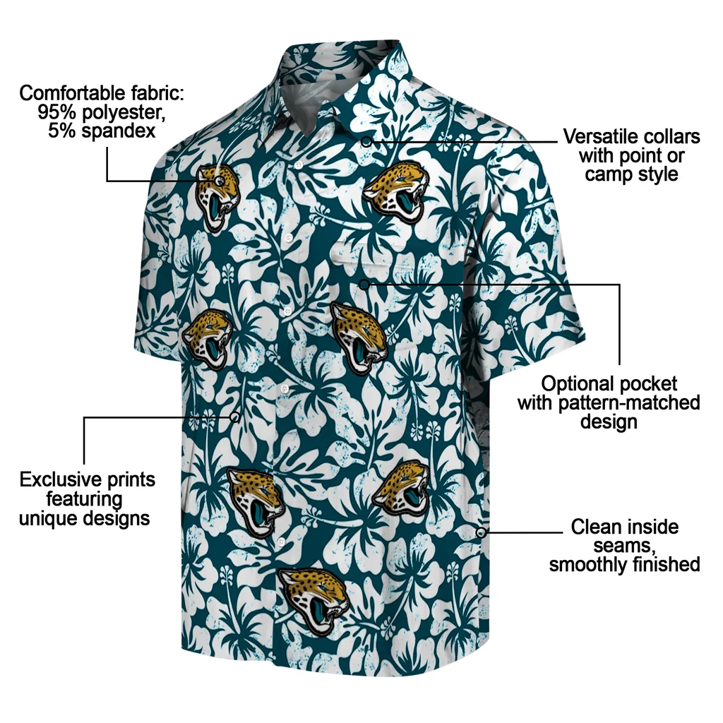 Jacksonville Jaguars Hawaiian Shirt - Hibiscus Motif jacksonville jaguars hibiscus motif teal white hawaiian shirts new arrival