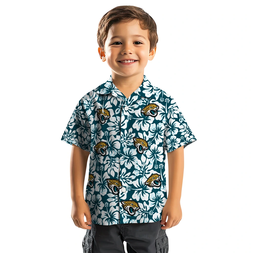 Jacksonville Jaguars Hawaiian Shirt - Hibiscus Motif jacksonville jaguars hibiscus motif teal white hawaiian shirts top rated