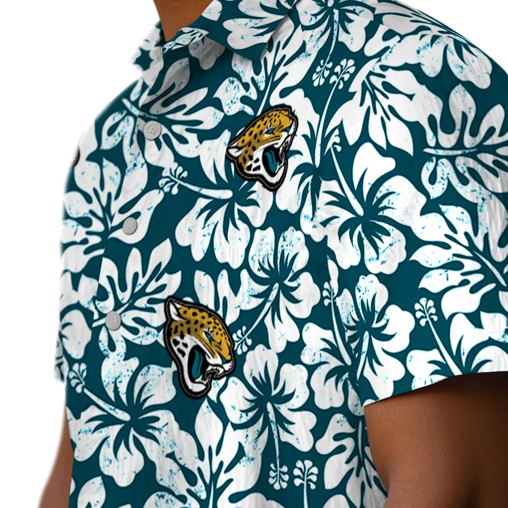 Jacksonville Jaguars Hawaiian Shirt - Hibiscus Motif jacksonville jaguars hibiscus motif teal white hawaiian shirts trendy