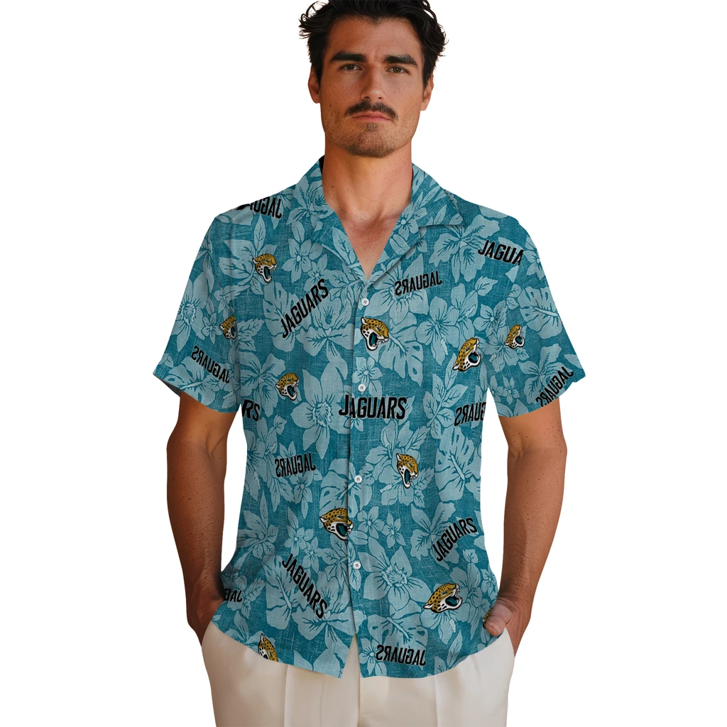 Jacksonville Jaguars Hawaiian Shirt - Hibiscus Oasis jacksonville jaguars hibiscus oasis teal hawaiian shirts fashion forward