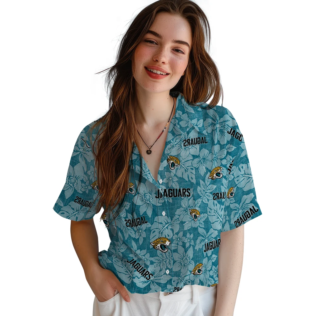 Jacksonville Jaguars Hawaiian Shirt - Hibiscus Oasis jacksonville jaguars hibiscus oasis teal hawaiian shirts latest model