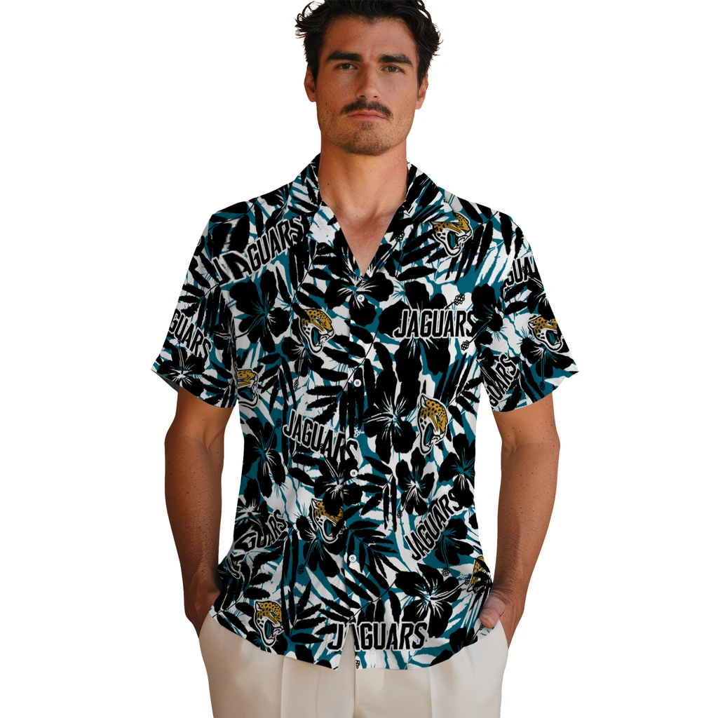 Jacksonville Jaguars Hawaiian Shirt - Hibiscus Overlay jacksonville jaguars hibiscus overlay hawaiian shirts fashion forward