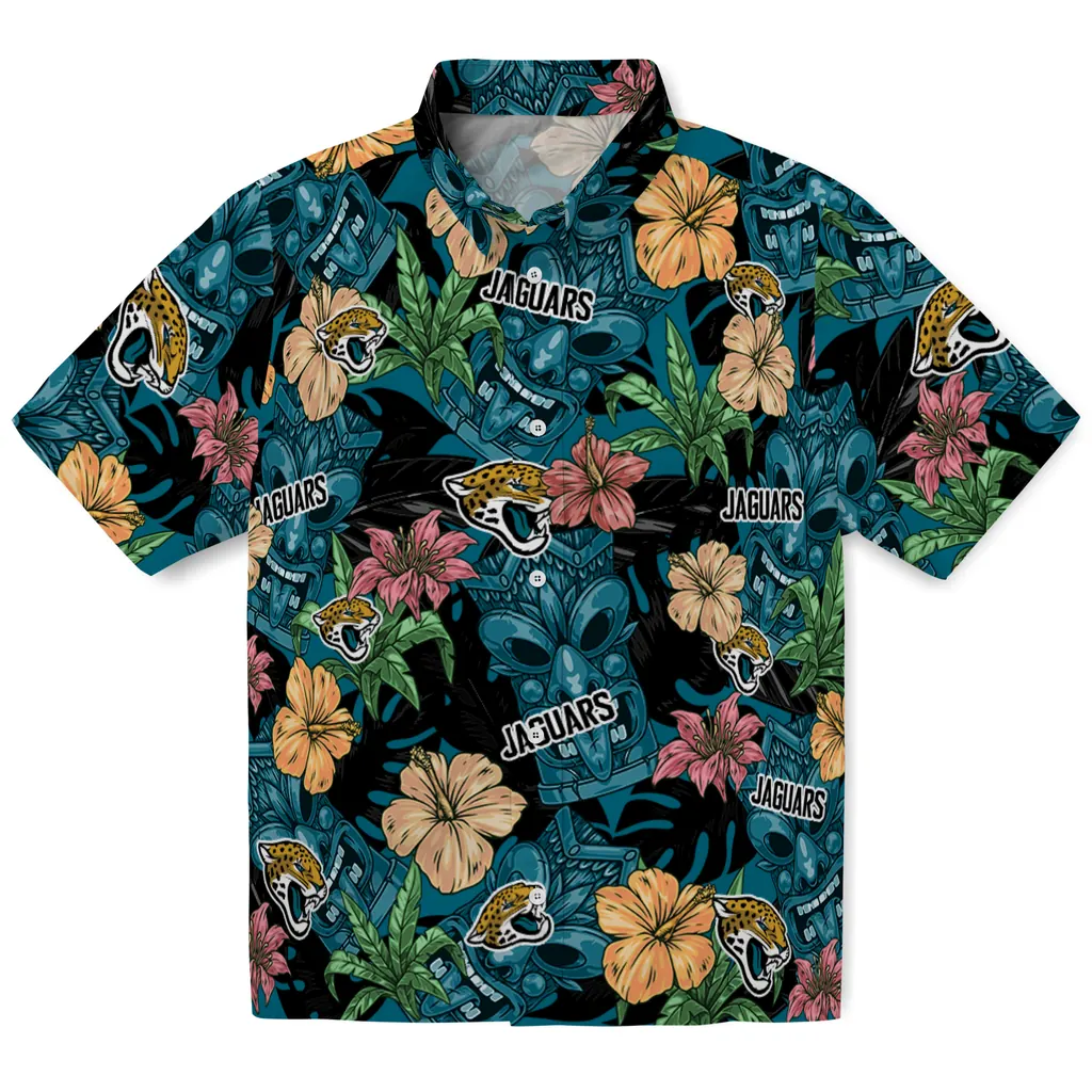 Jacksonville Jaguars Hawaiian Shirt - Hibiscus Tiki Jungle jacksonville jaguars tiki jungle teal hawaiian shirts best selling