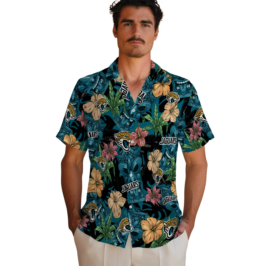 Jacksonville Jaguars Hawaiian Shirt - Hibiscus Tiki Jungle jacksonville jaguars tiki jungle teal hawaiian shirts fashion forward