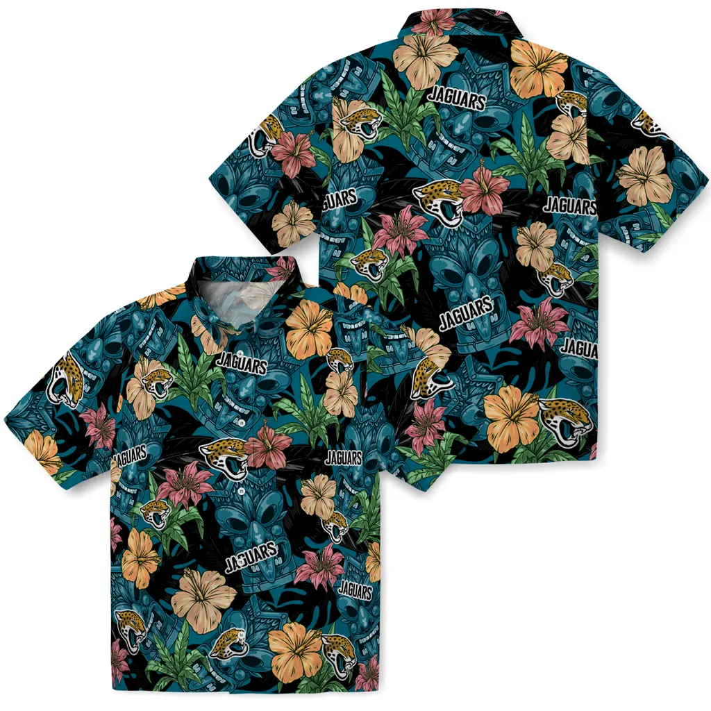 Jacksonville Jaguars Hawaiian Shirt - Hibiscus Tiki Jungle jacksonville jaguars tiki jungle teal hawaiian shirts high quality