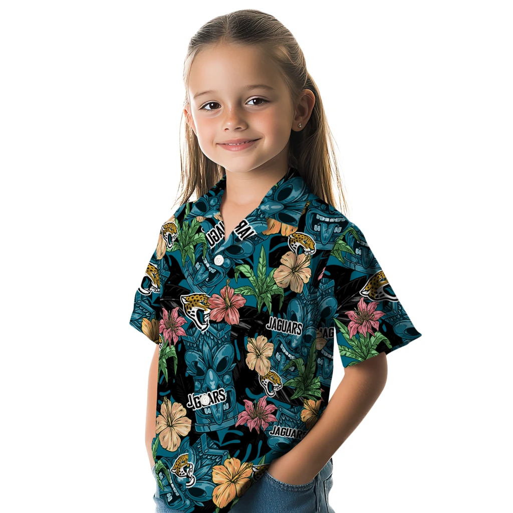 Jacksonville Jaguars Hawaiian Shirt - Hibiscus Tiki Jungle jacksonville jaguars tiki jungle teal hawaiian shirts premium grade
