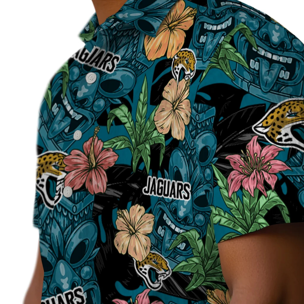 Jacksonville Jaguars Hawaiian Shirt - Hibiscus Tiki Jungle jacksonville jaguars tiki jungle teal hawaiian shirts trendy