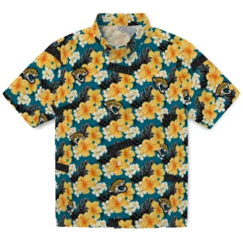 jacksonville jaguars hibiscus tropics teal yellow hawaiian shirts best selling