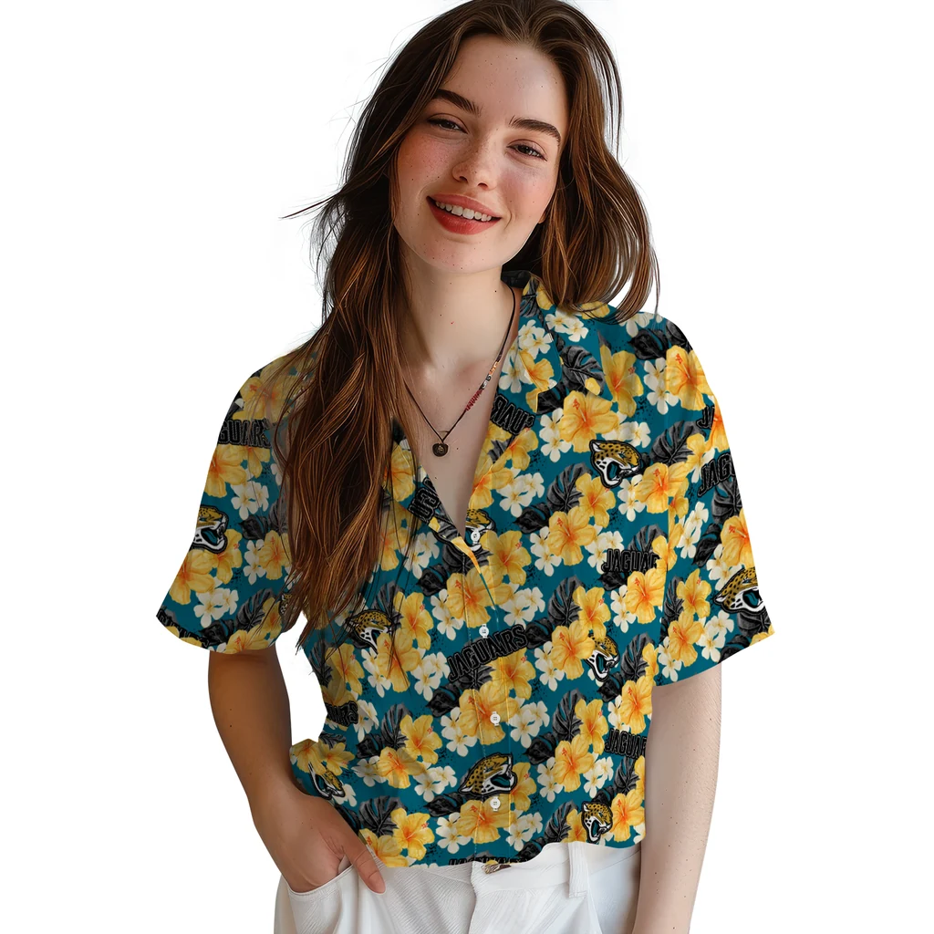 Jacksonville Jaguars Hawaiian Shirt - Hibiscus Tropics jacksonville jaguars hibiscus tropics teal yellow hawaiian shirts latest model