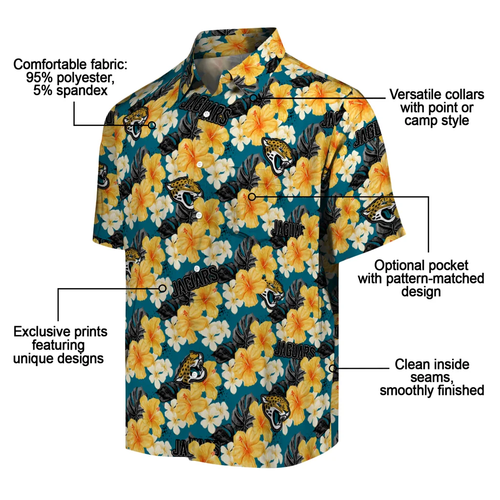 Jacksonville Jaguars Hawaiian Shirt - Hibiscus Tropics jacksonville jaguars hibiscus tropics teal yellow hawaiian shirts new arrival