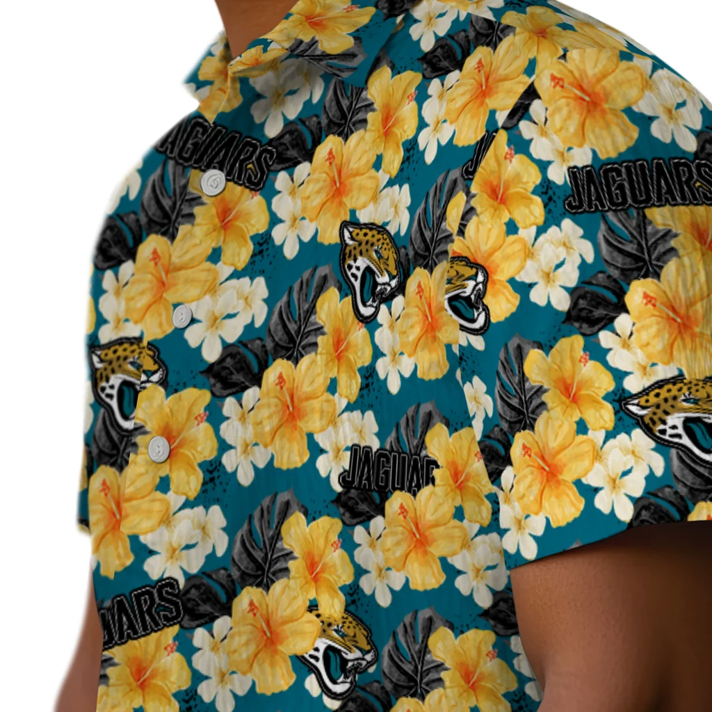 Jacksonville Jaguars Hawaiian Shirt - Hibiscus Tropics jacksonville jaguars hibiscus tropics teal yellow hawaiian shirts trendy