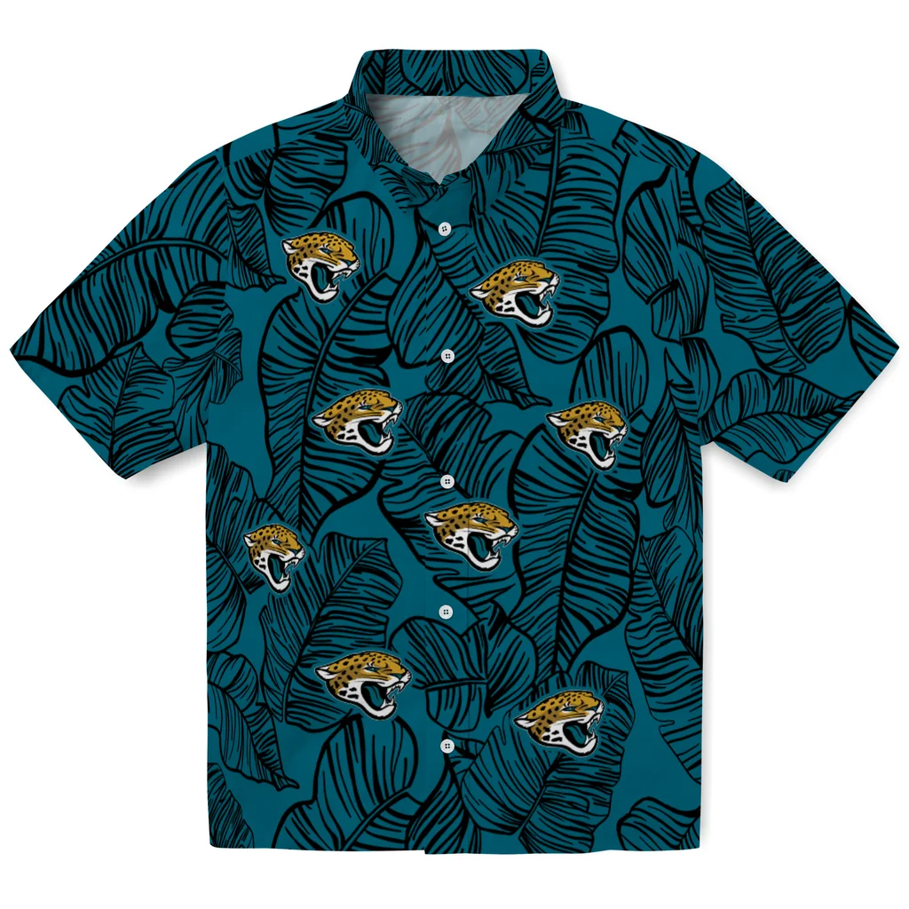 Jacksonville Jaguars Hawaiian Shirt - Leaf Outline jacksonville jaguars leaf outline teal hawaiian shirts best selling
