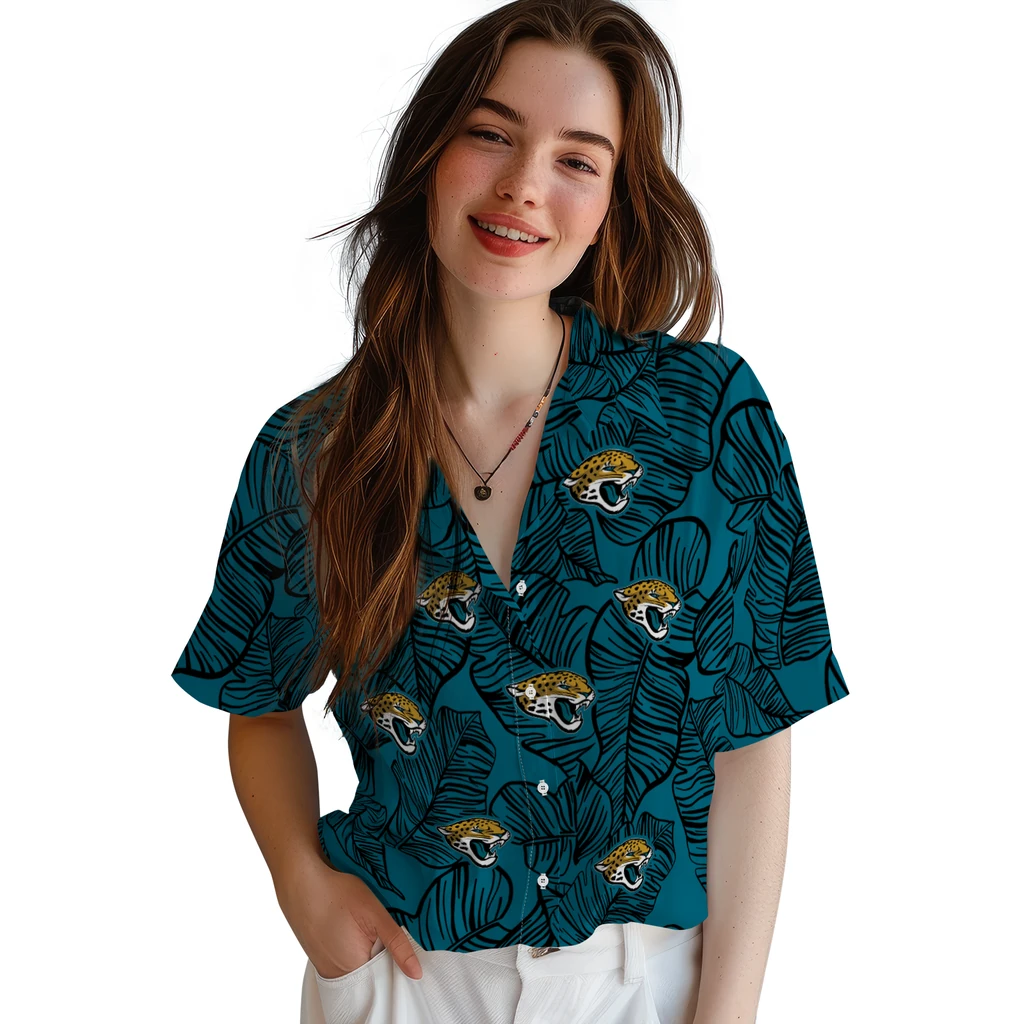 Jacksonville Jaguars Hawaiian Shirt - Leaf Outline jacksonville jaguars leaf outline teal hawaiian shirts latest model