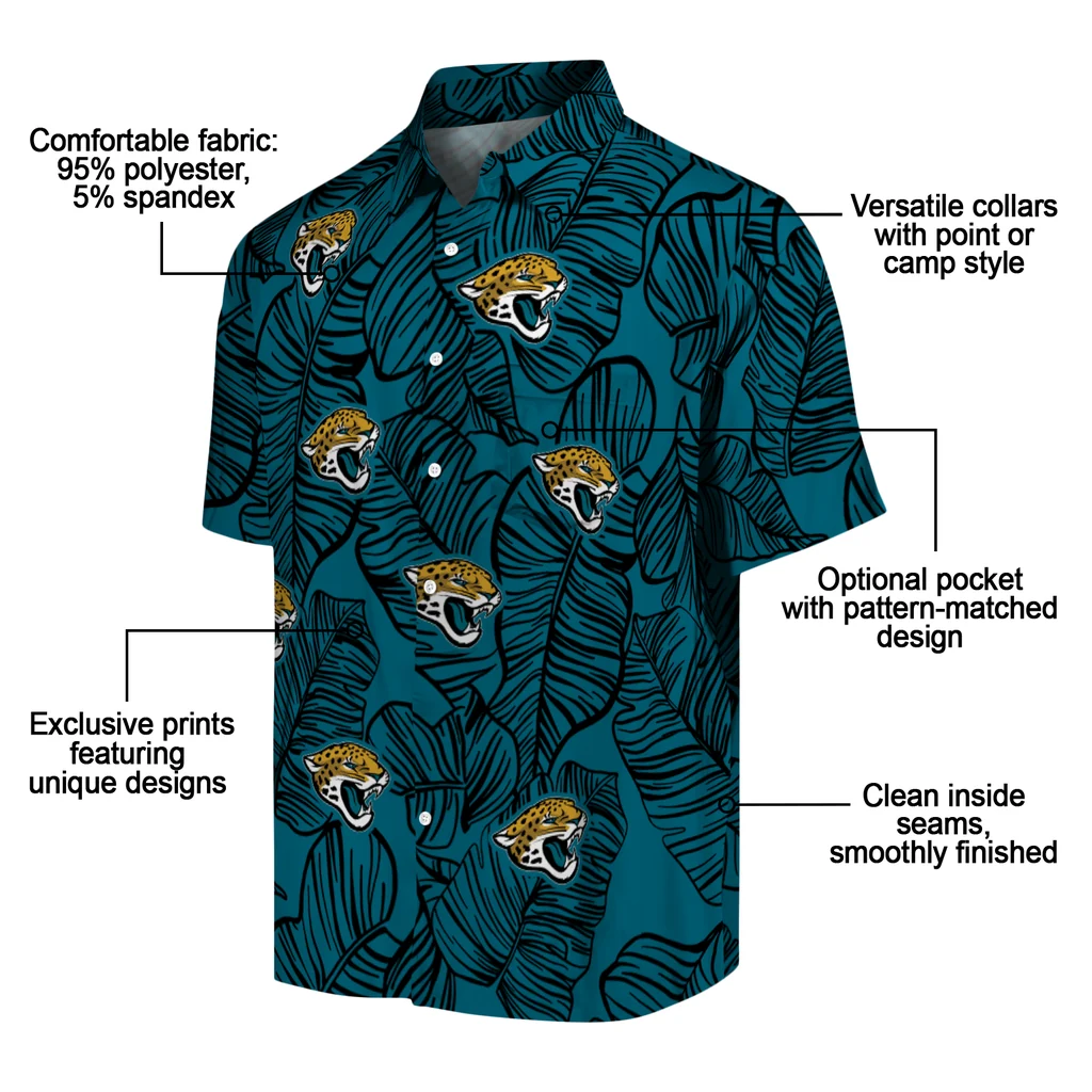 Jacksonville Jaguars Hawaiian Shirt - Leaf Outline jacksonville jaguars leaf outline teal hawaiian shirts new arrival