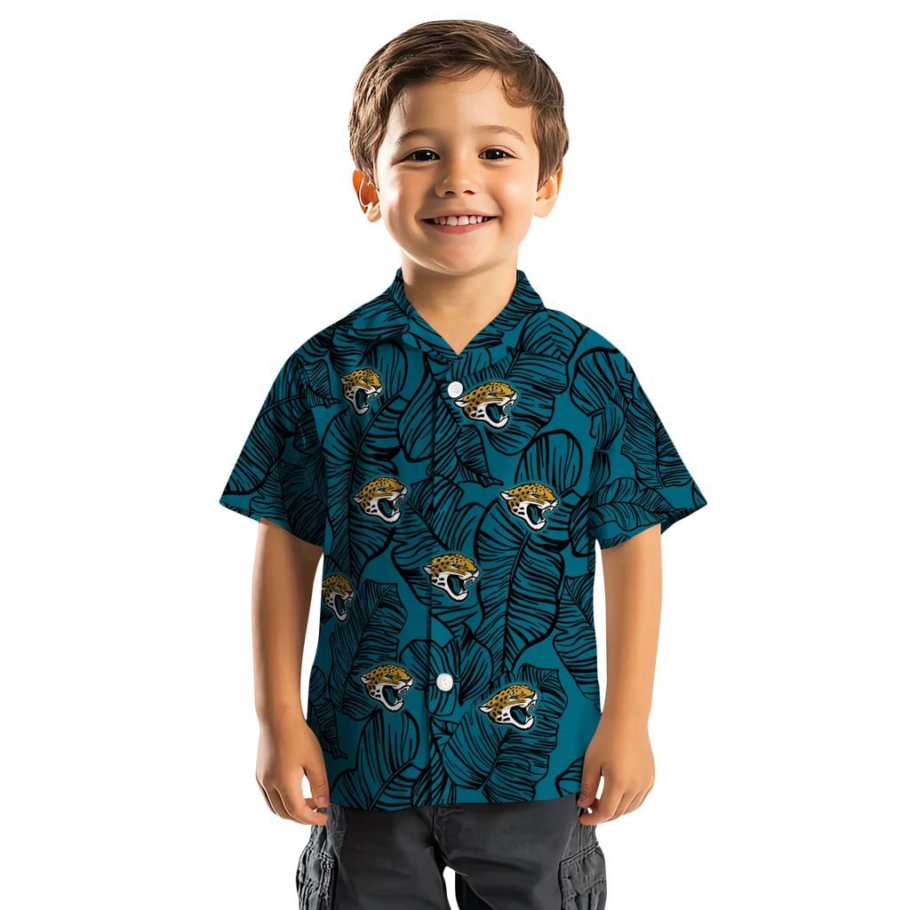 Jacksonville Jaguars Hawaiian Shirt - Leaf Outline jacksonville jaguars leaf outline teal hawaiian shirts top rated
