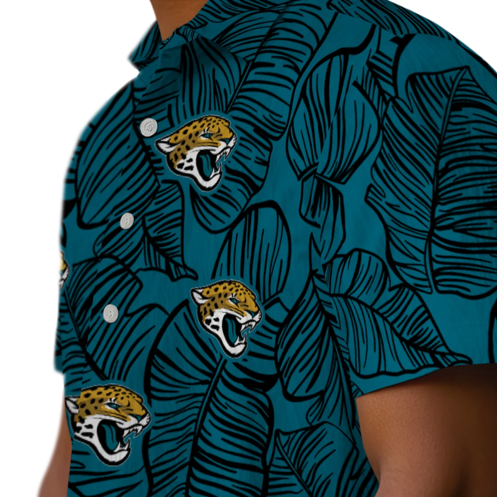 Jacksonville Jaguars Hawaiian Shirt - Leaf Outline jacksonville jaguars leaf outline teal hawaiian shirts trendy