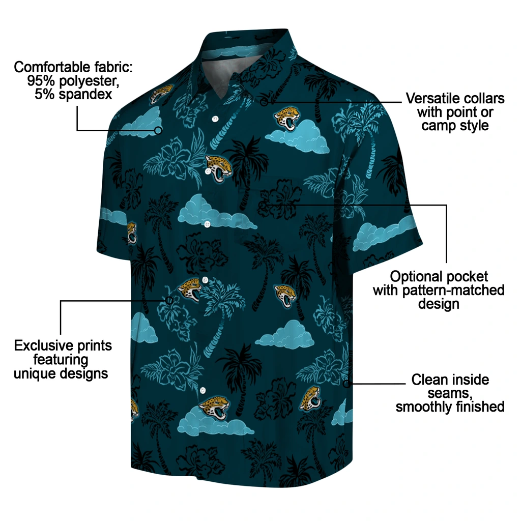 Jacksonville Jaguars Hawaiian Shirt - Palm And Clouds jacksonville jaguars palm and clouds teal hawaiian shirts new arrival