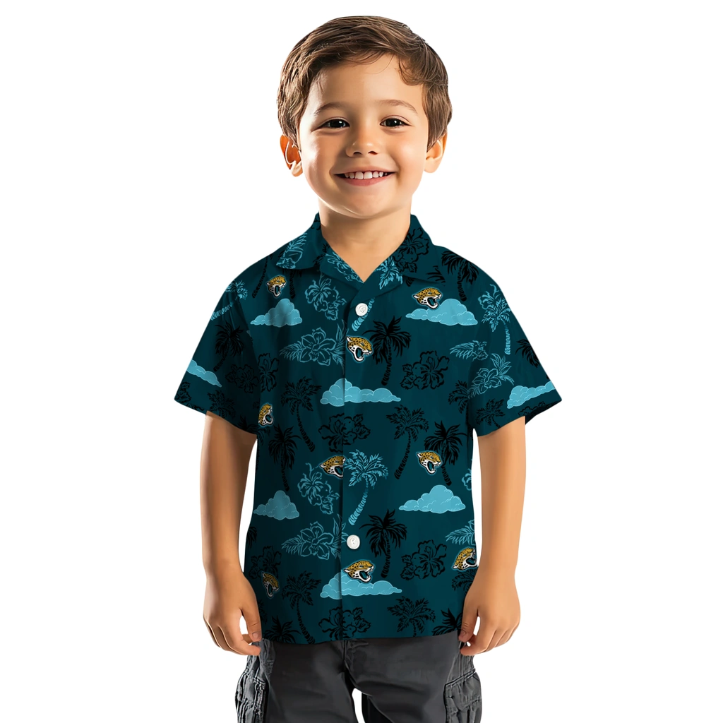 Jacksonville Jaguars Hawaiian Shirt - Palm And Clouds jacksonville jaguars palm and clouds teal hawaiian shirts top rated