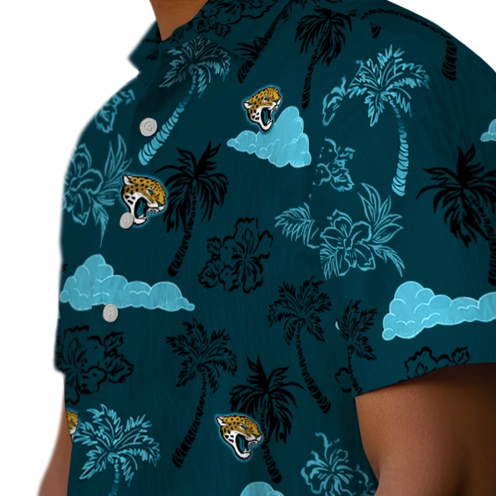 Jacksonville Jaguars Hawaiian Shirt - Palm And Clouds jacksonville jaguars palm and clouds teal hawaiian shirts trendy