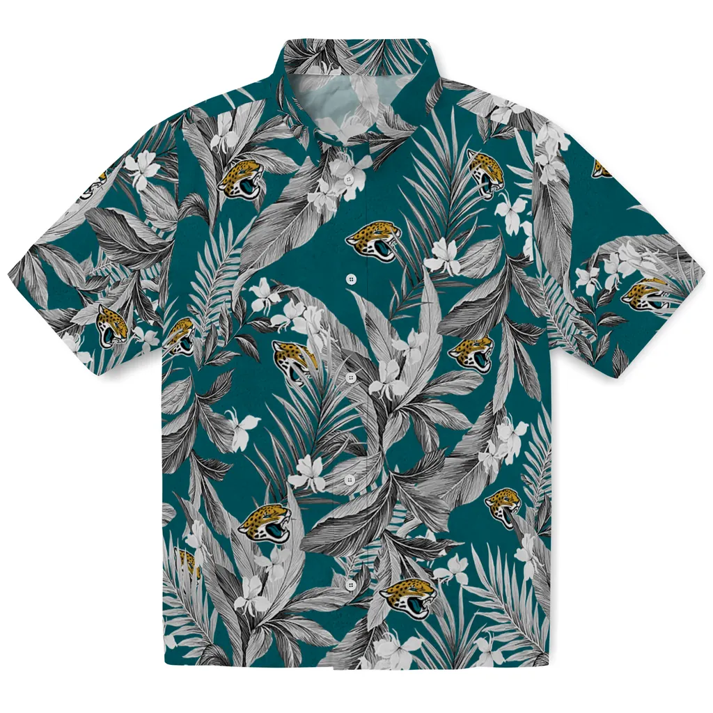 Jacksonville Jaguars Hawaiian Shirt - Palm Leaves jacksonville jaguars palm leaves teal hawaiian shirts best selling