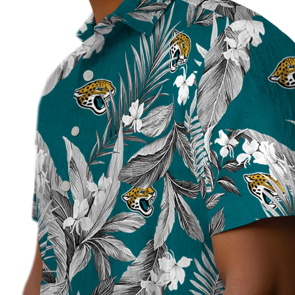 Jacksonville Jaguars Hawaiian Shirt - Palm Leaves jacksonville jaguars palm leaves teal hawaiian shirts trendy