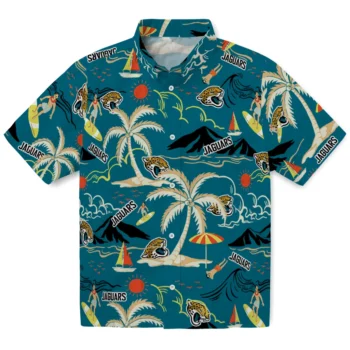 jacksonville jaguars palm tree island teal hawaiian shirts best selling