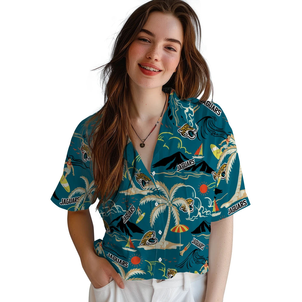 Jacksonville Jaguars Hawaiian Shirt - Palm Tree Island jacksonville jaguars palm tree island teal hawaiian shirts latest model