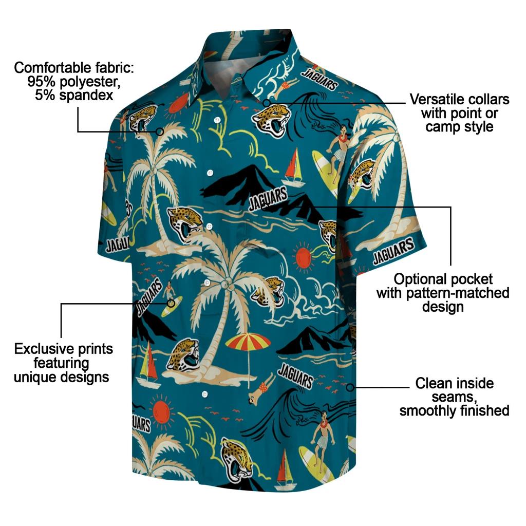 Jacksonville Jaguars Hawaiian Shirt - Palm Tree Island jacksonville jaguars palm tree island teal hawaiian shirts new arrival