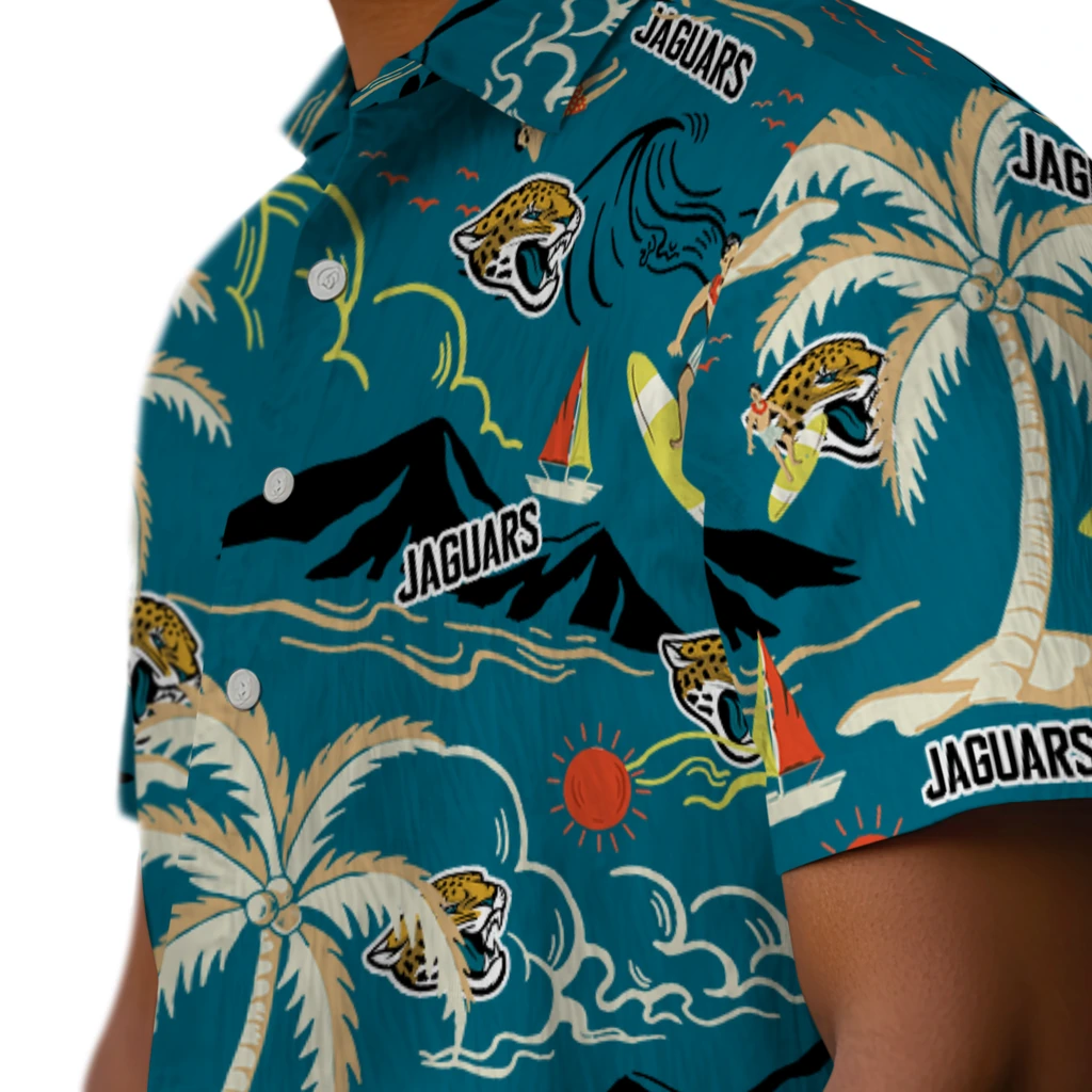Jacksonville Jaguars Hawaiian Shirt - Palm Tree Island jacksonville jaguars palm tree island teal hawaiian shirts trendy