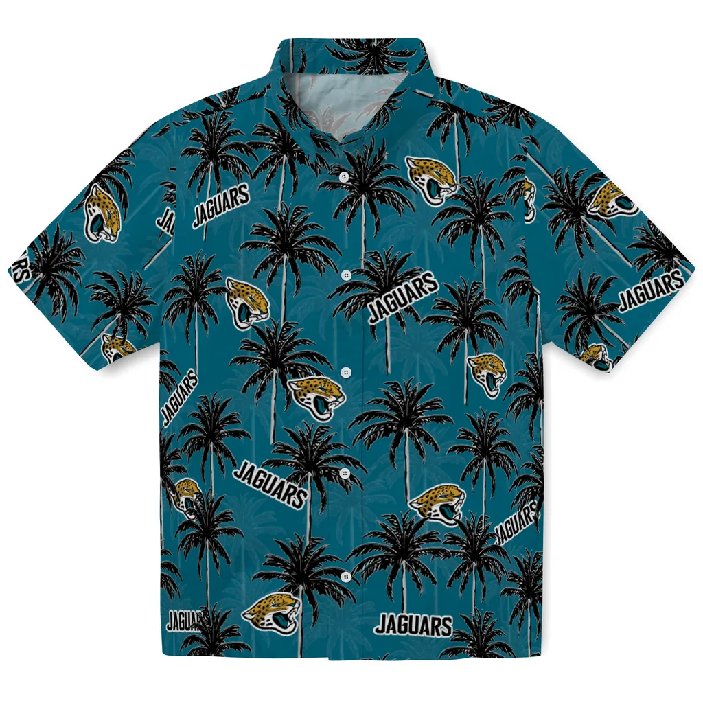 Jacksonville Jaguars Hawaiian Shirt - Palm Tree Motif jacksonville jaguars palm grove teal hawaiian shirts best selling