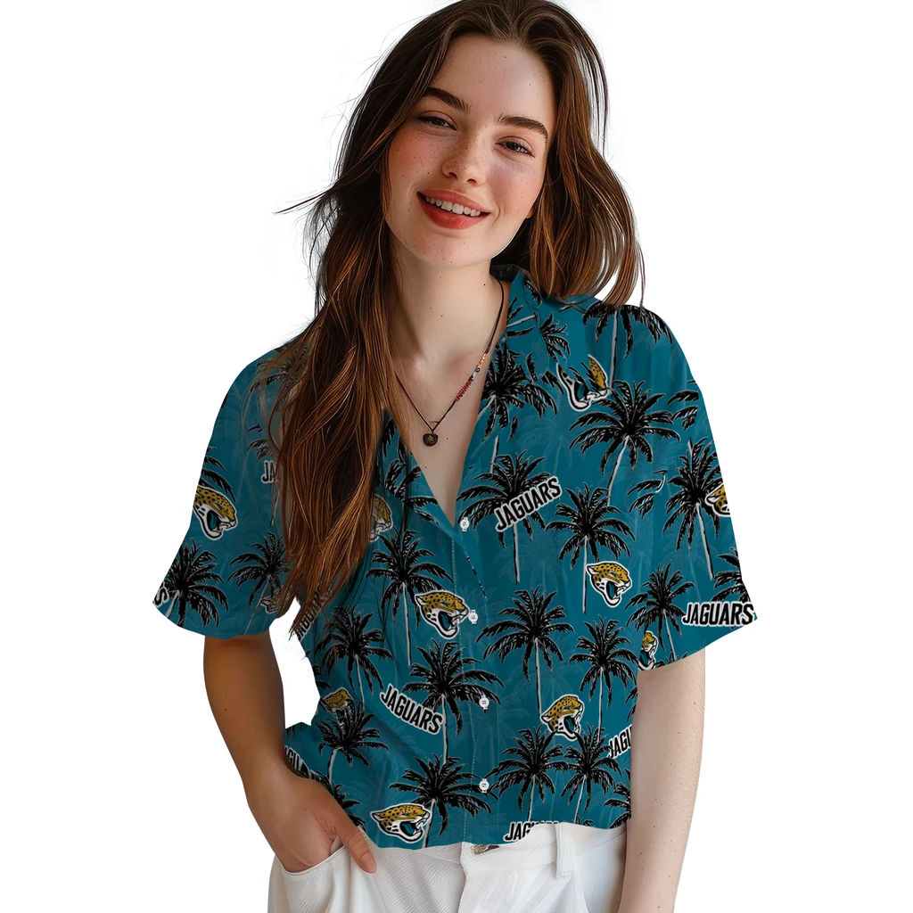 Jacksonville Jaguars Hawaiian Shirt - Palm Tree Motif jacksonville jaguars palm grove teal hawaiian shirts latest model