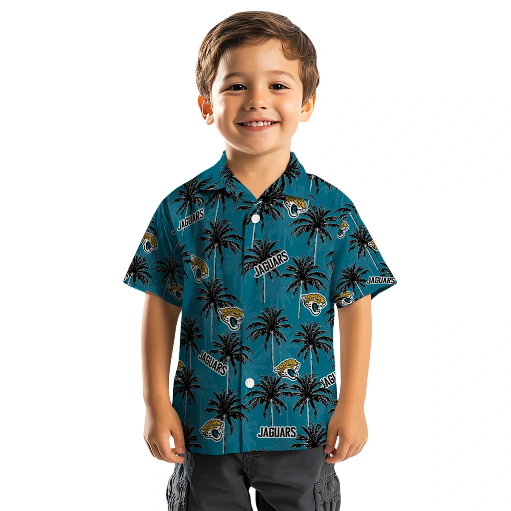 Jacksonville Jaguars Hawaiian Shirt - Palm Tree Motif jacksonville jaguars palm grove teal hawaiian shirts top rated