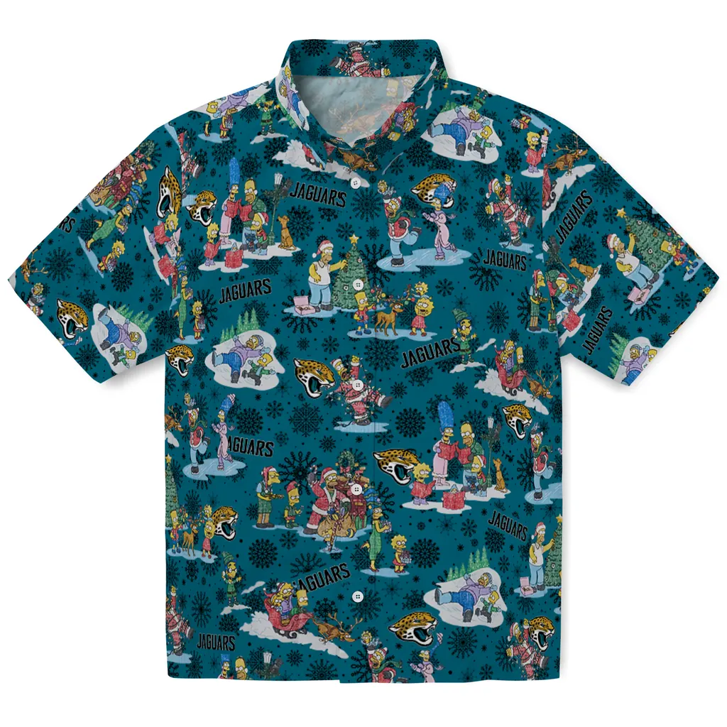 Jacksonville Jaguars Hawaiian Shirt - Simpsons Christmas jacksonville jaguars simpsons christmas teal hawaiian shirts best selling