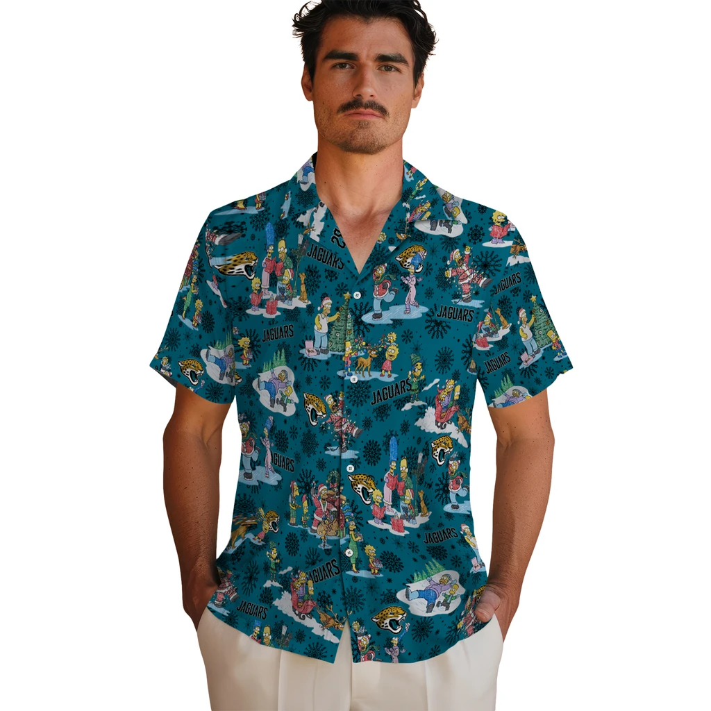 Jacksonville Jaguars Hawaiian Shirt - Simpsons Christmas jacksonville jaguars simpsons christmas teal hawaiian shirts fashion forward