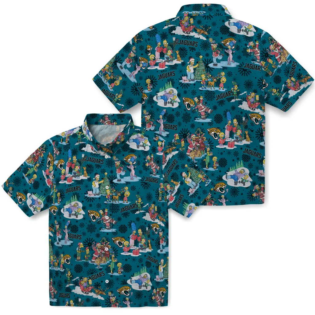 Jacksonville Jaguars Hawaiian Shirt - Simpsons Christmas jacksonville jaguars simpsons christmas teal hawaiian shirts high quality