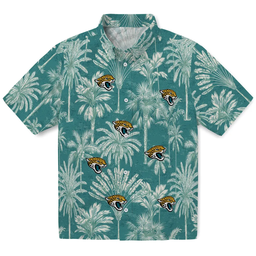 Jacksonville Jaguars Hawaiian Shirt - Vintage Palm Tree jacksonville jaguars palm shadows teal hawaiian shirts best selling