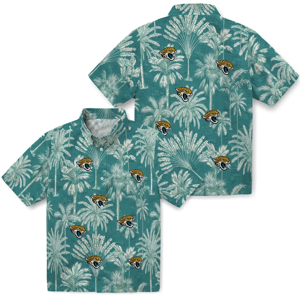 Jacksonville Jaguars Hawaiian Shirt - Vintage Palm Tree jacksonville jaguars palm shadows teal hawaiian shirts high quality