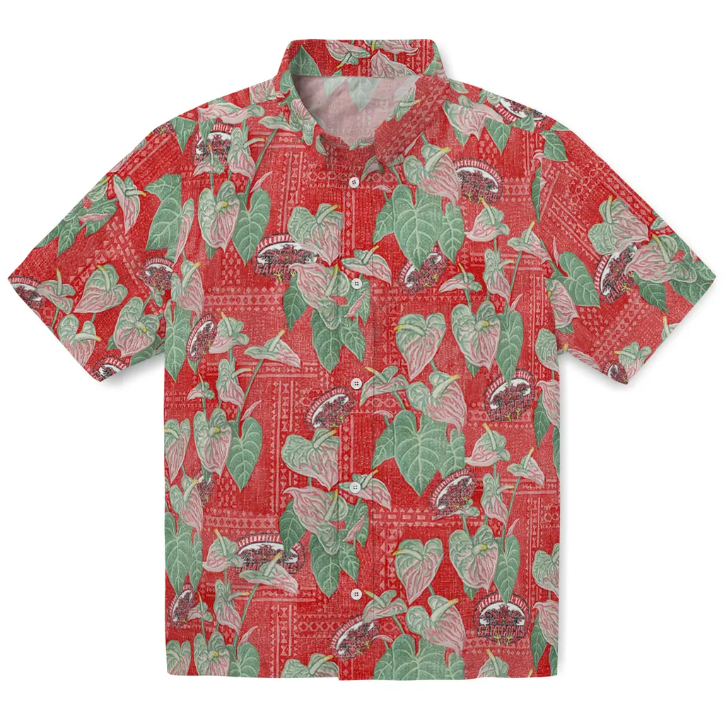 Jacksonville State Gamecocks Hawaiian Shirt - Anthurium Overlay jacksonville state gamecocks anthurium overlay red hawaiian shirts best selling
