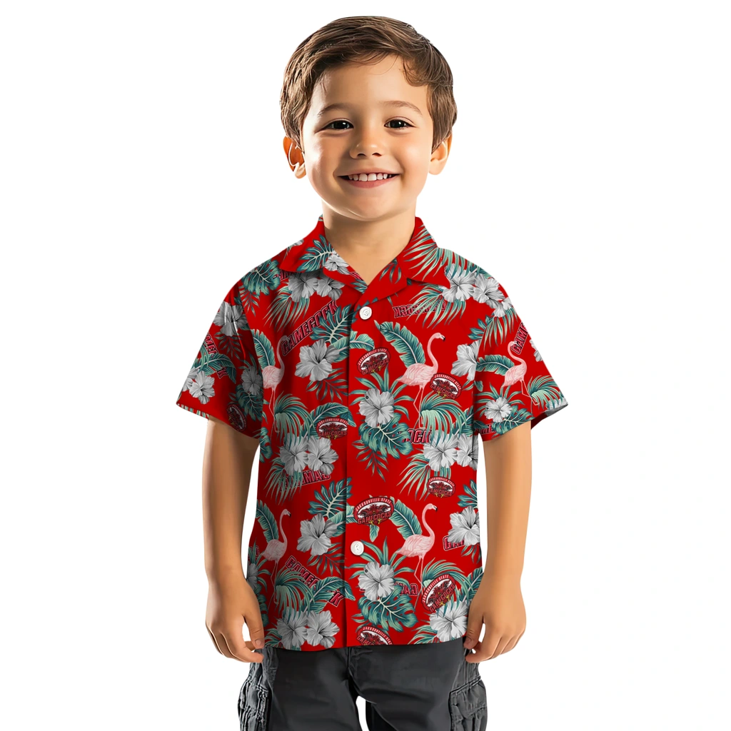 Jacksonville State Gamecocks Hawaiian Shirt - Flamingo and Hibiscus jacksonville state gamecocks flamingo palms red hawaiian shirts top rated