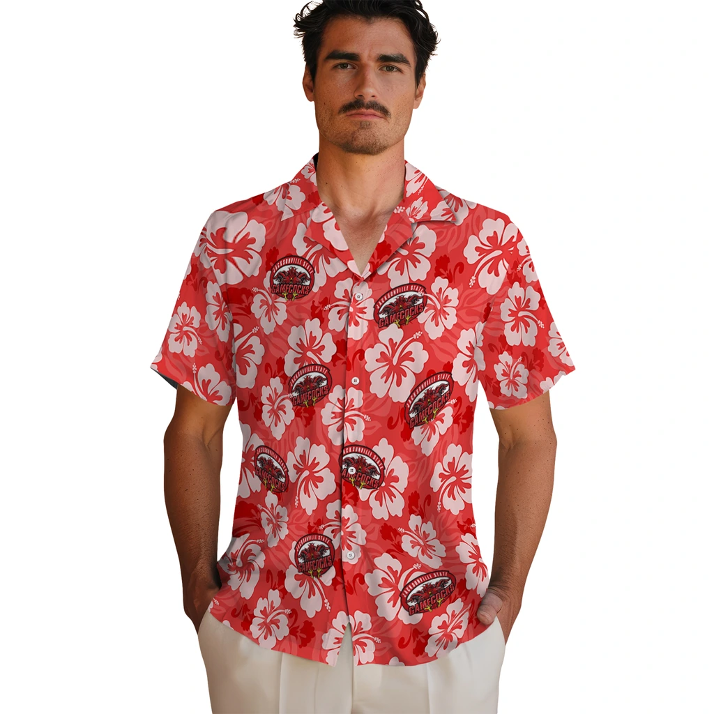 Jacksonville State Gamecocks Hawaiian Shirt - Hibiscus Cluster jacksonville state gamecocks hibiscus cluster red hawaiian shirts fashion forward