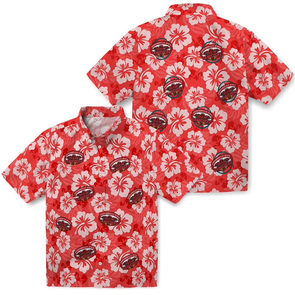 Jacksonville State Gamecocks Hawaiian Shirt - Hibiscus Cluster jacksonville state gamecocks hibiscus cluster red hawaiian shirts high quality