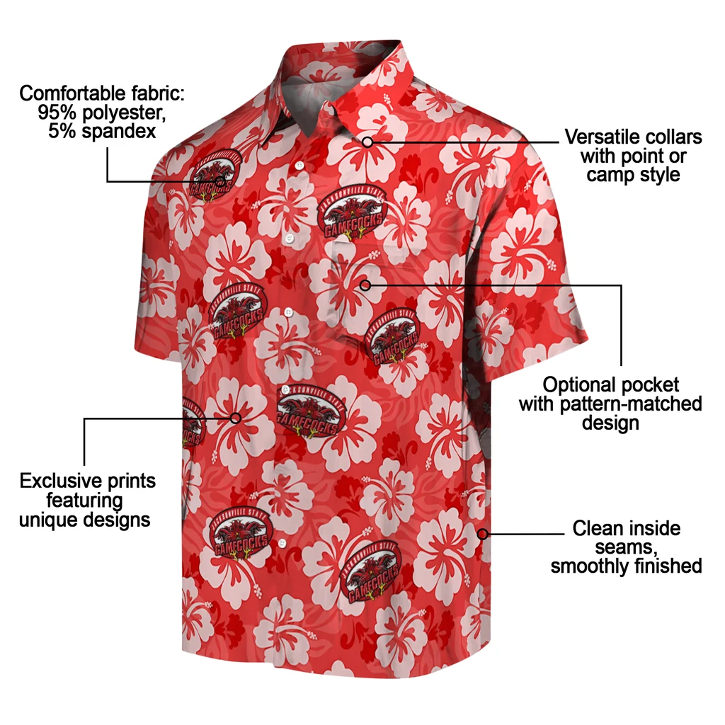 Jacksonville State Gamecocks Hawaiian Shirt - Hibiscus Cluster jacksonville state gamecocks hibiscus cluster red hawaiian shirts new arrival
