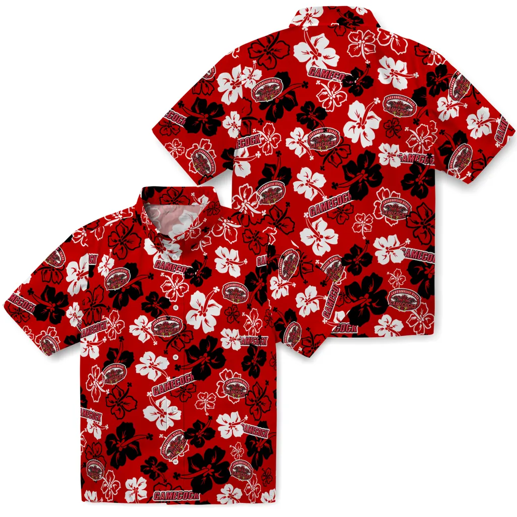 Jacksonville State Gamecocks Hawaiian Shirt - Hibiscus Flower Design jacksonville state gamecocks hibiscus bloom red hawaiian shirts high quality
