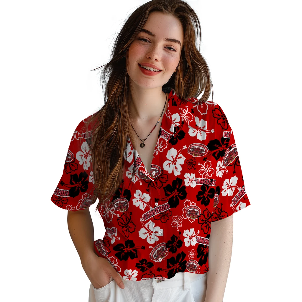 Jacksonville State Gamecocks Hawaiian Shirt - Hibiscus Flower Design jacksonville state gamecocks hibiscus bloom red hawaiian shirts latest model