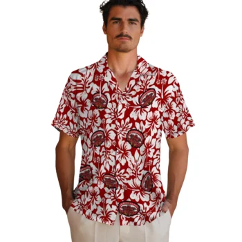 jacksonville state gamecocks hibiscus motif red white hawaiian shirts fashion forward