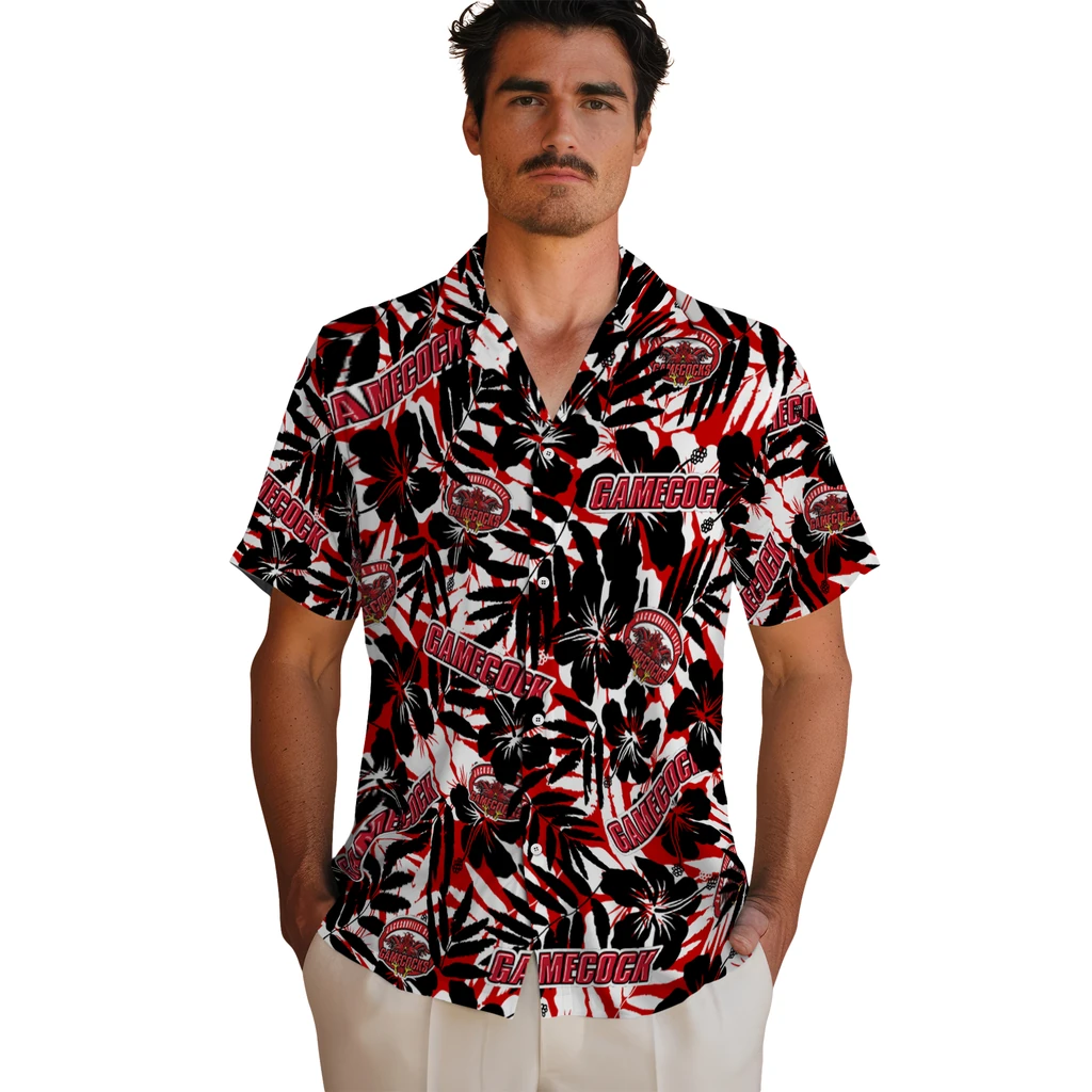 Jacksonville State Gamecocks Hawaiian Shirt - Hibiscus Overlay jacksonville state gamecocks hibiscus overlay hawaiian shirts fashion forward